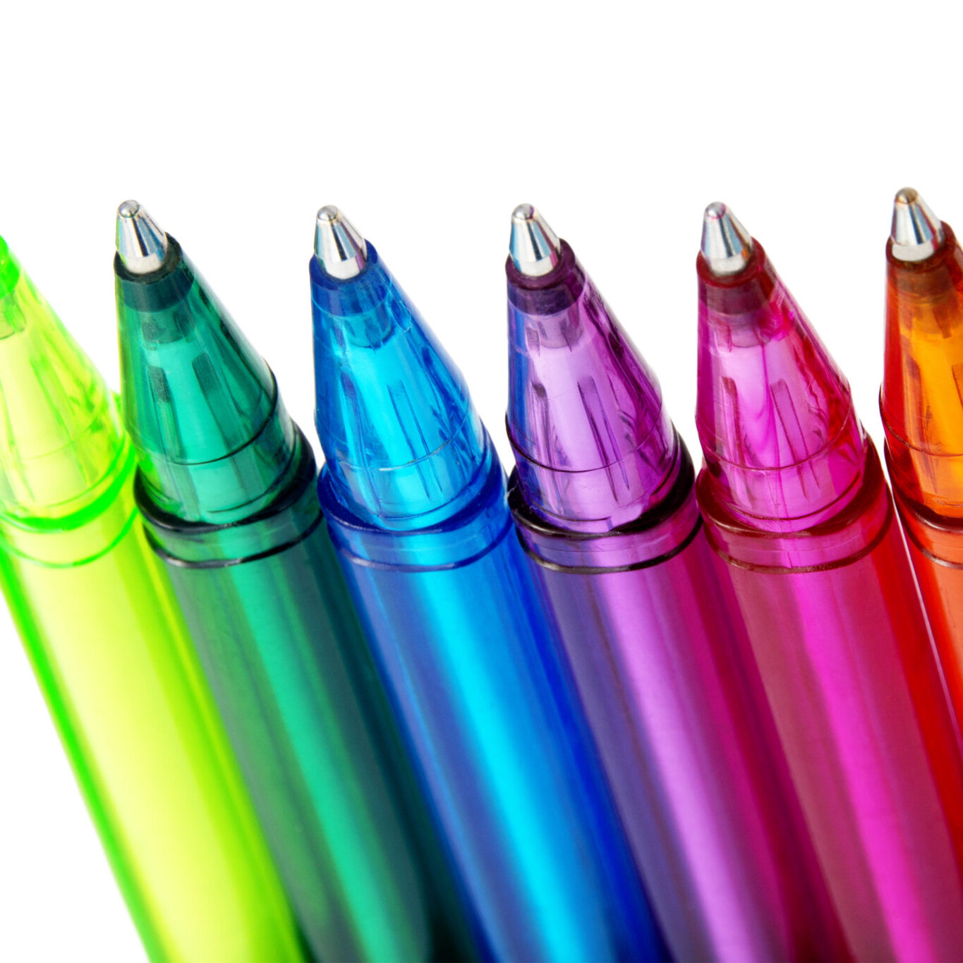 Various Colours of Ball Point Pens, Isolated on White Background